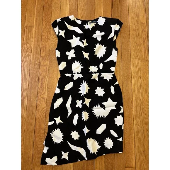 Saint Laurent Paris 2014 Black White Geometric Dress Silk Cocktail Formal FR40 S